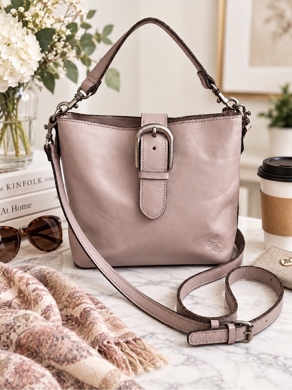 Patricia Nash Irving Bucket Bag Taupe Leather Crossbody Shoulder Purse